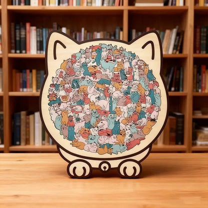 Colored Cat Shaped Wooden Jigsaw Puzzle, Cats Shaped