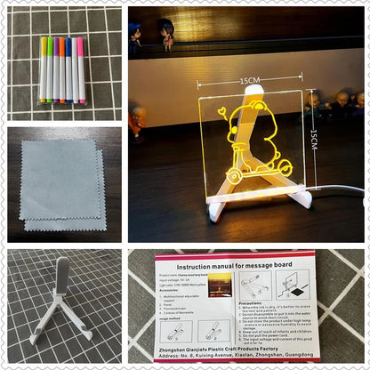 LED Note Board DIY Acrylic Night Light 7 Pens Drawing Board