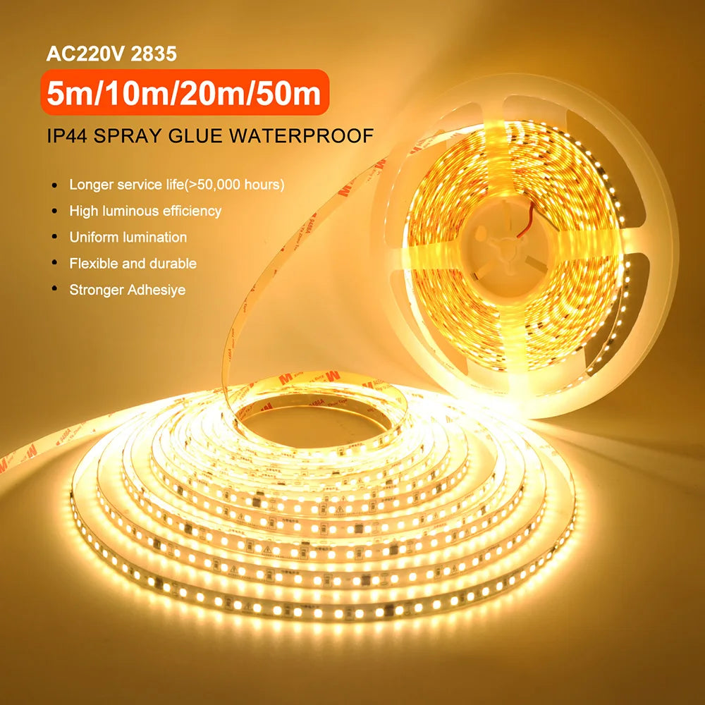 5m 10m 20m 50m LED Strip Light AC 220V 230V 240V IP55