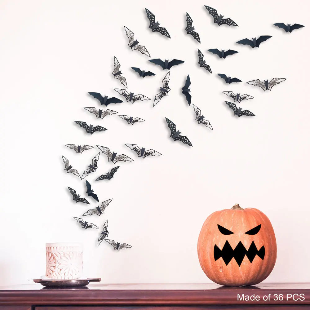 Halloween 3D Hollow Bat Wall Stickers Black Bat Sticker