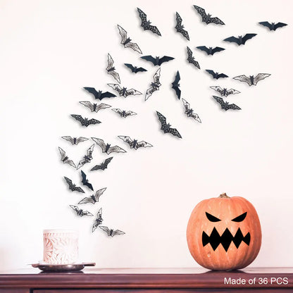 Halloween 3D Hollow Bat Wall Stickers Black Bat Sticker