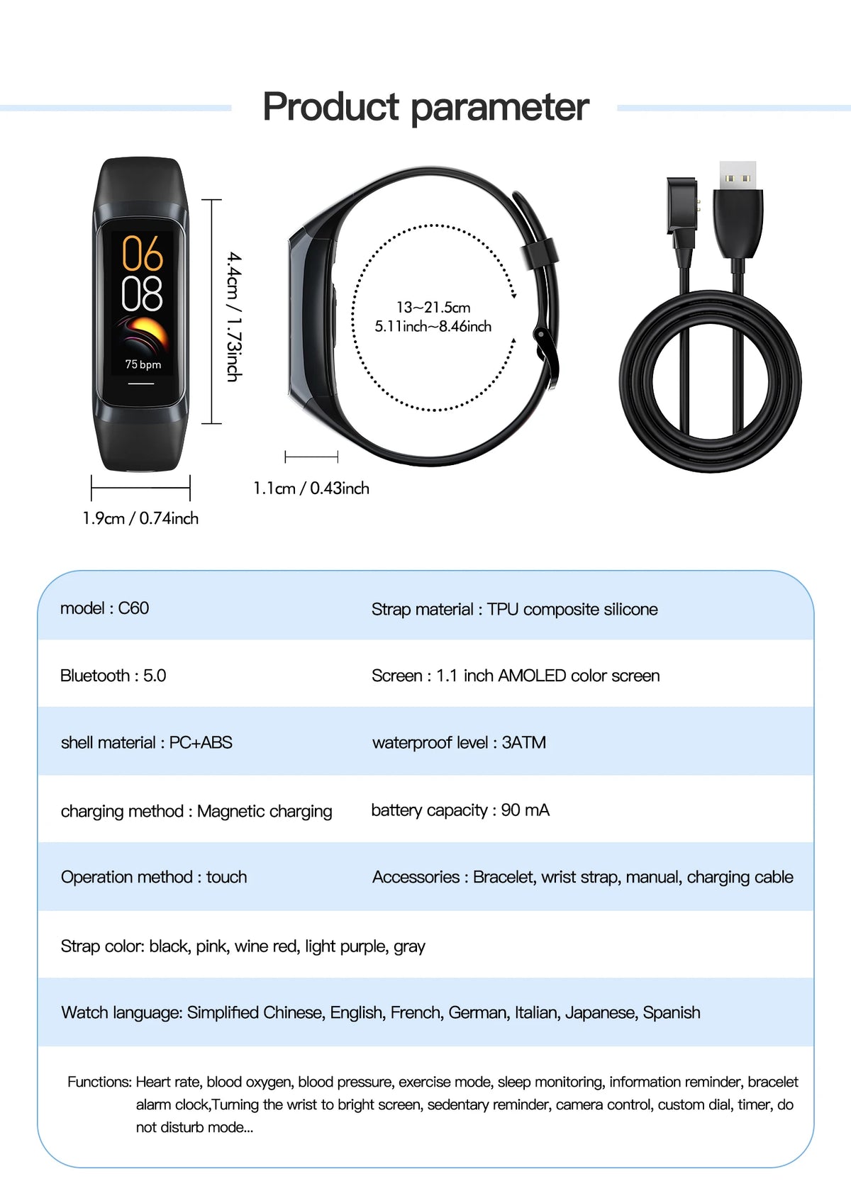 AMOLED Smartwatch Body Temperature Monitor Fitness Clock