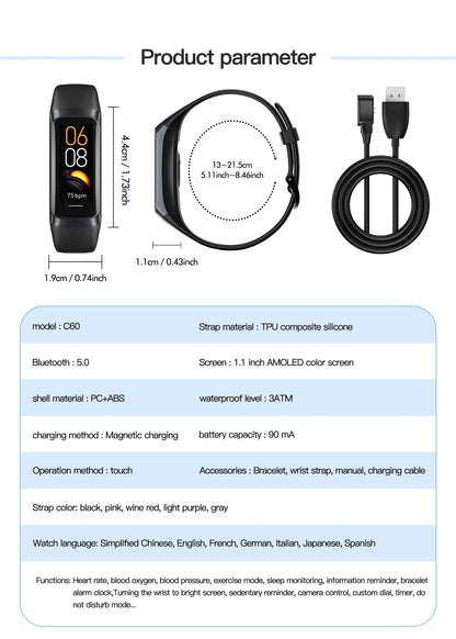 AMOLED Smartwatch Body Temperature Monitor Fitness Clock