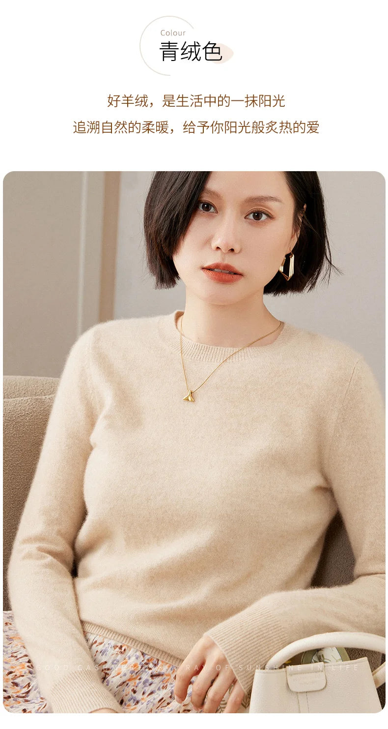 100% Pure Goat Cashmere Knitted Pullovers O-Neck
