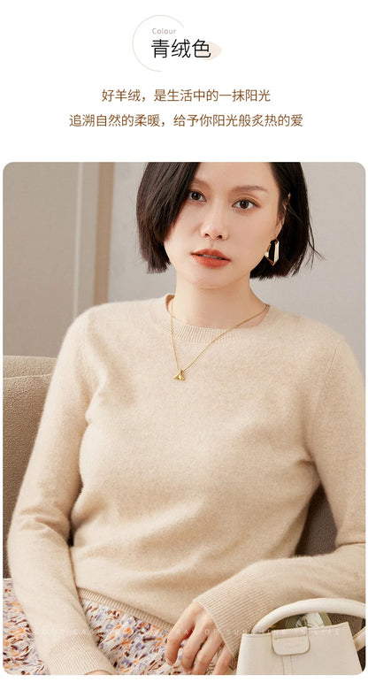 100% Pure Goat Cashmere Knitted Pullovers O-Neck