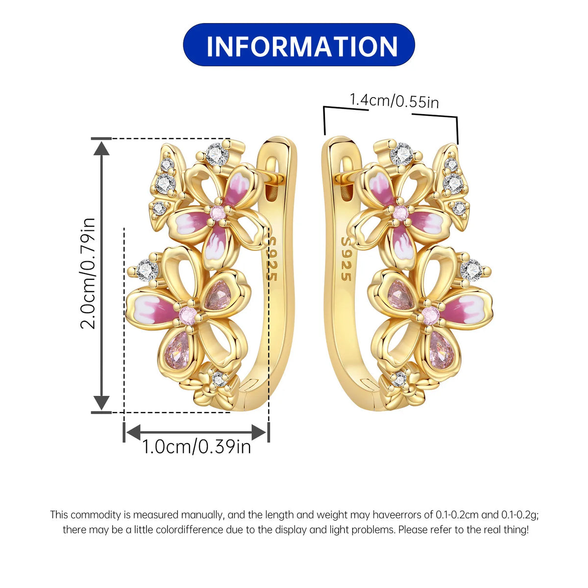New 925 Sterling Silver 18K Gold Plated Cherry Blossom Butterfly
