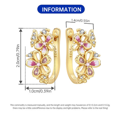 New 925 Sterling Silver 18K Gold Plated Cherry Blossom Butterfly