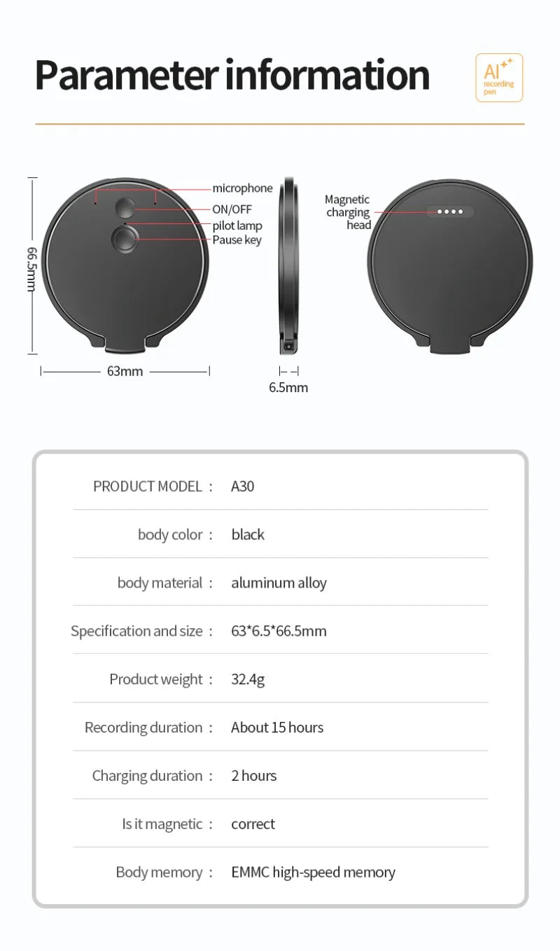 8-128GB AI Voice Recorder Real-Time Transcription