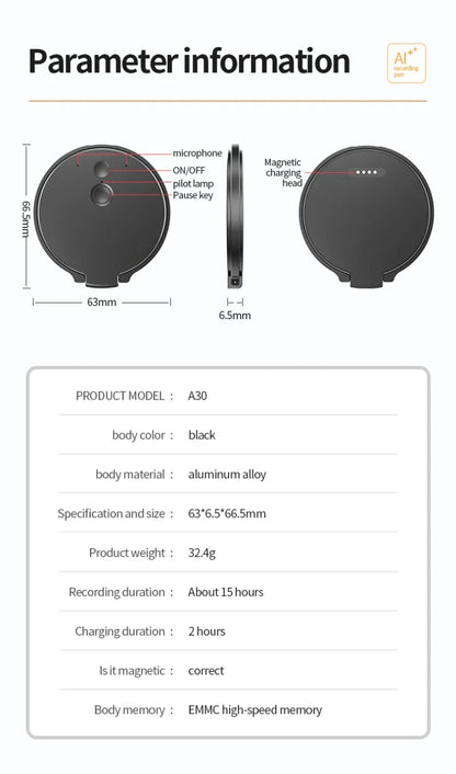 8-128GB AI Voice Recorder Real-Time Transcription
