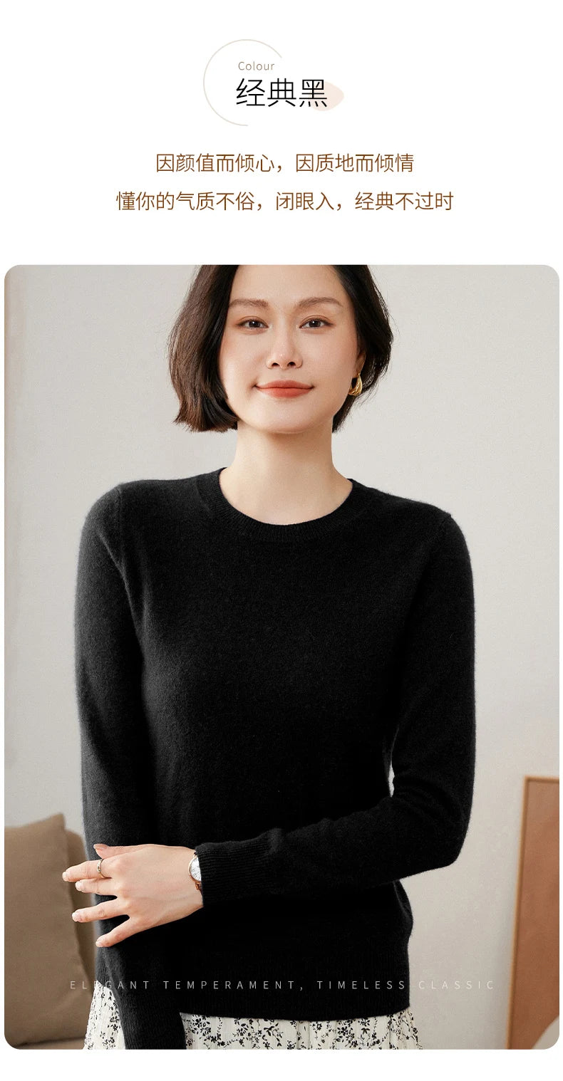 100% Pure Goat Cashmere Knitted Pullovers O-Neck