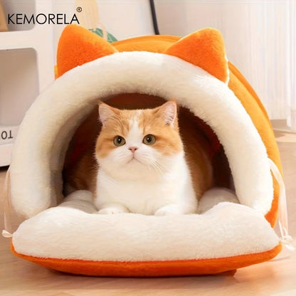 KEMORELA New For Cat Ear Cat Bed -Soft & Semi Winter-Enclosed