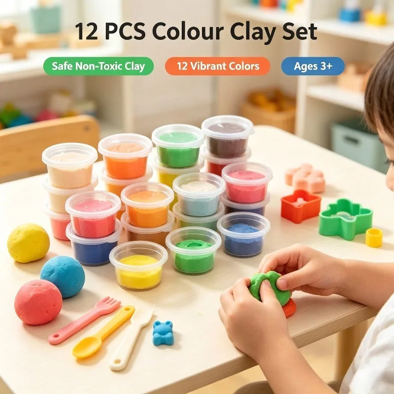 12 Colors Kids Playdough Set Clear Cup Safe Clay Dough