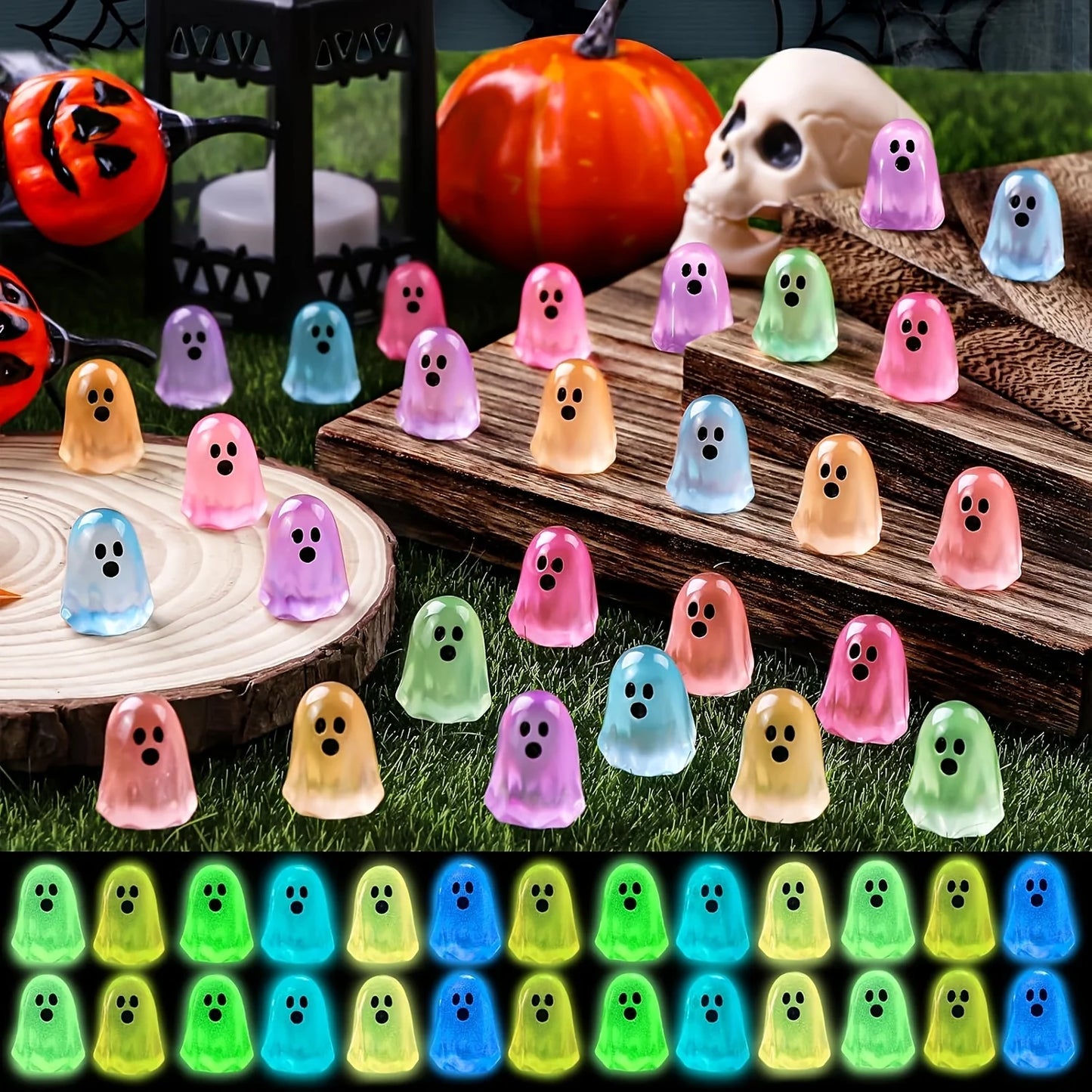 36pcs Halloween Mini Ghosts Figures, Luminous Small Little Resin Ghost Figurines