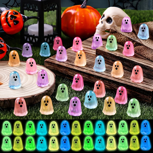 36pcs Halloween Mini Ghosts Figures, Luminous Small Little Resin Ghost Figurines