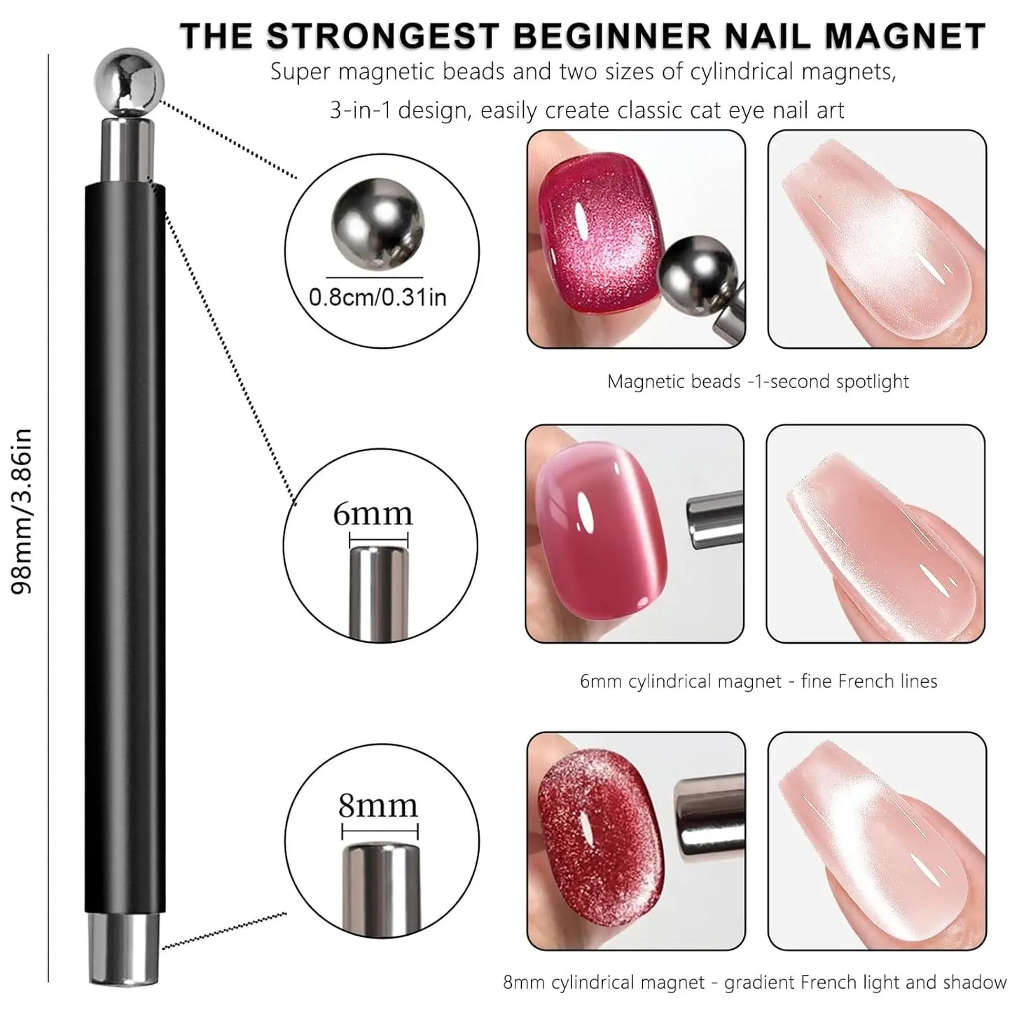 3 In 1 Dual Headed Cat Eye Nail Art Magnetic Stick