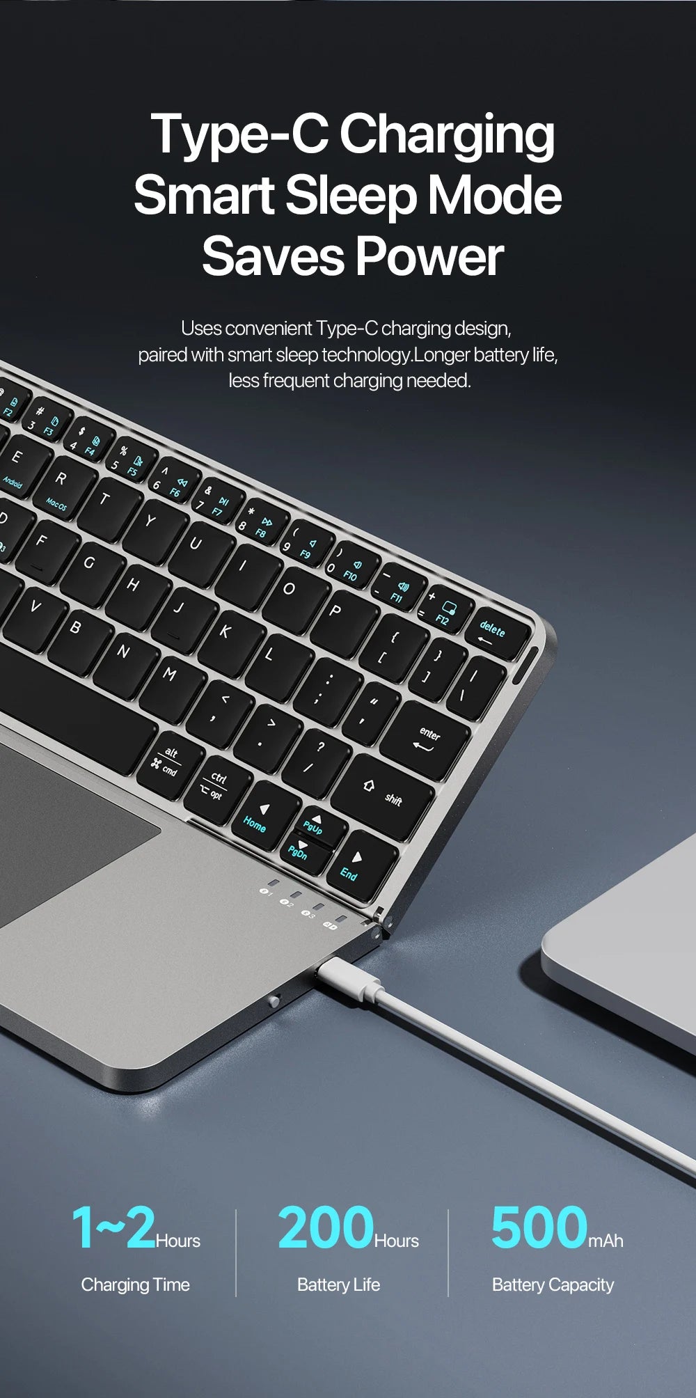 Folding Bluetooth Keyboard PC Phone Holder Wireless Foldable Keyboard