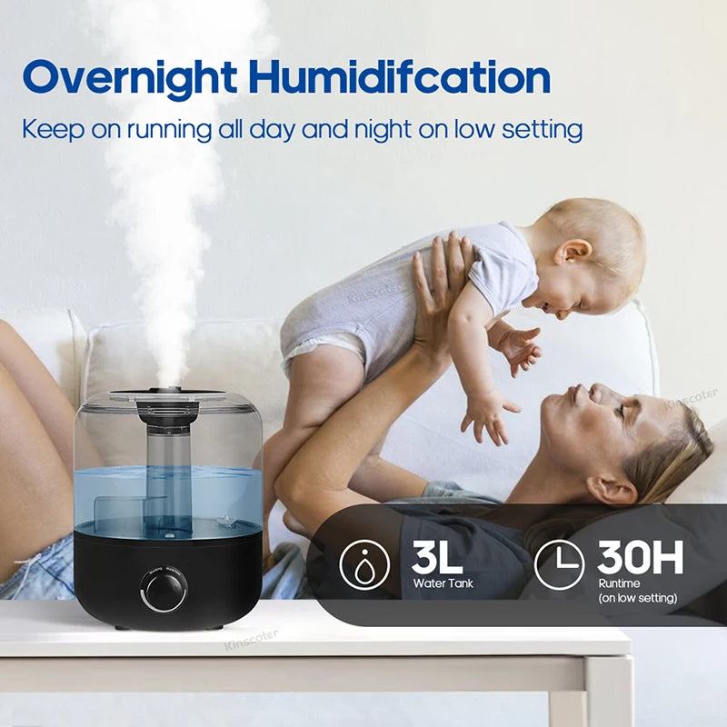 KINSCOTER 3L Air Humidifier Professional Large Capacity Home Humidifier Plant Mist