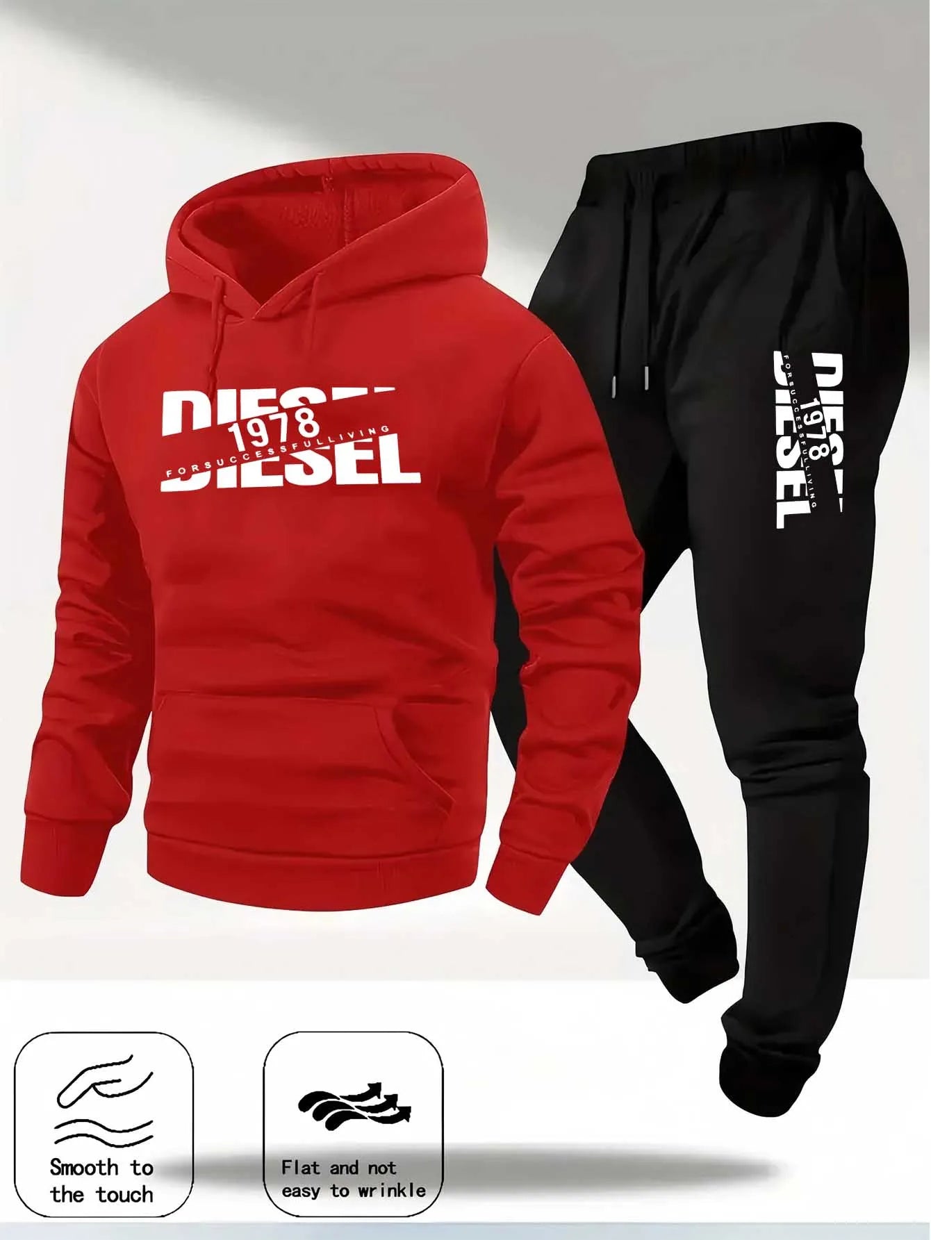 Men Fashion Print Tracksuit Hooded Sweatshirt + Sweatpants Set