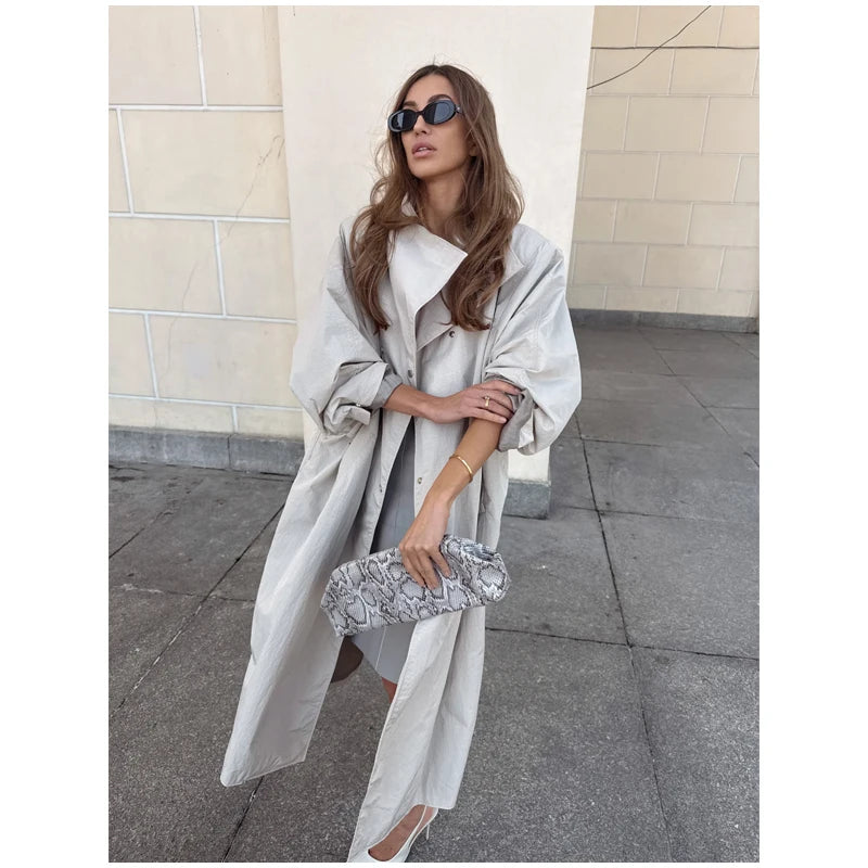 Casual Solid Long Trench Coat Women Stand Collar