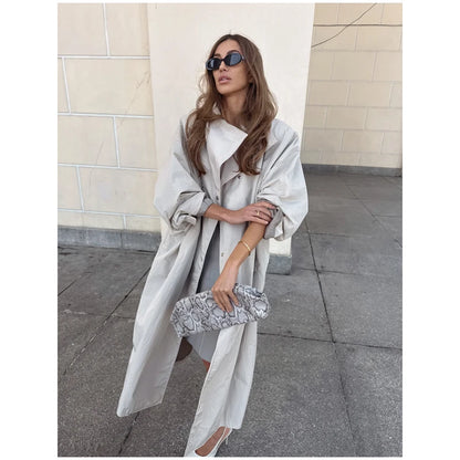 Casual Solid Long Trench Coat Women Stand Collar