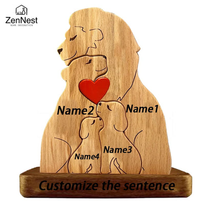 Wooden Lion Family Puzzle Ornament DIY Custom Name