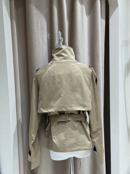 Belted Waist Cropped Trench Jackets Women