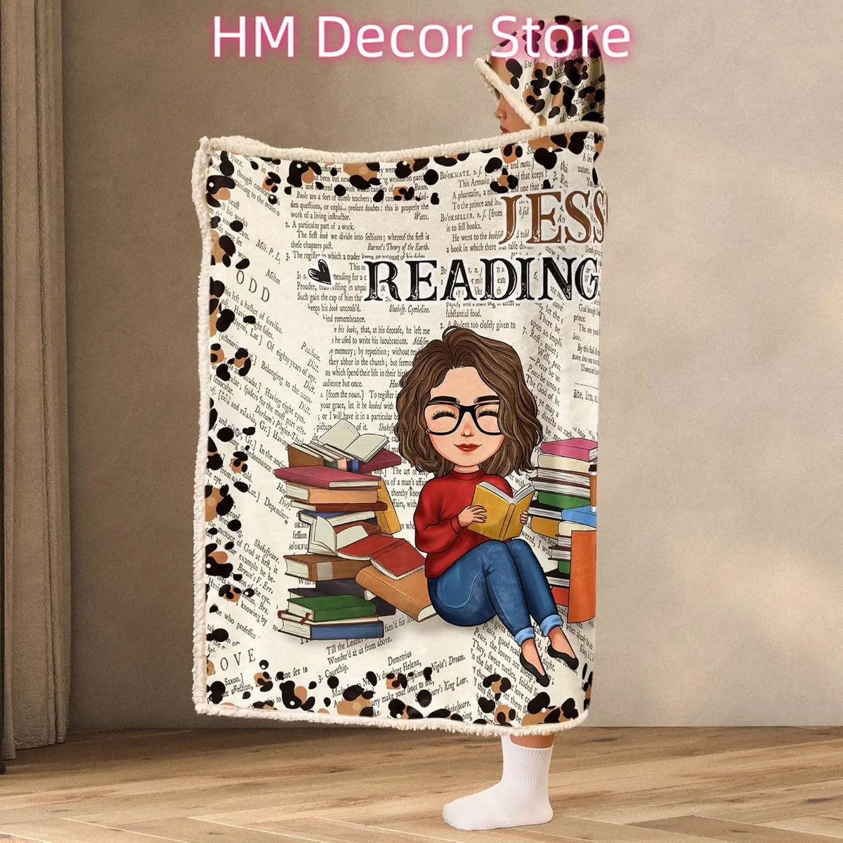 Personalized Wearable Hooded Blanket, Book Lovers Gifts