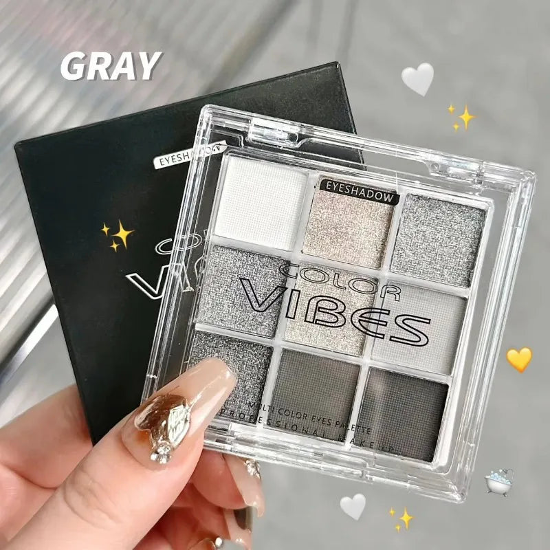 9 Colors Glitter Eyeshadow Palette Avocado Green Shimmer