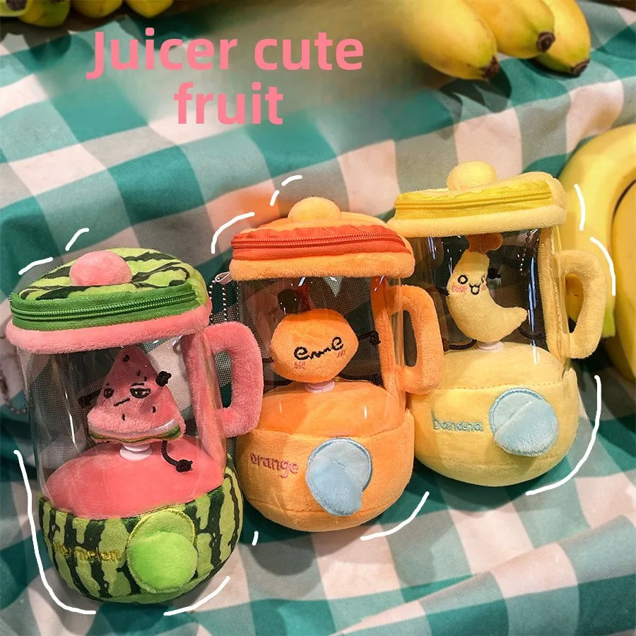 Fun Drawstring Rotating Plush Toys Keyring Fruit Juicer
