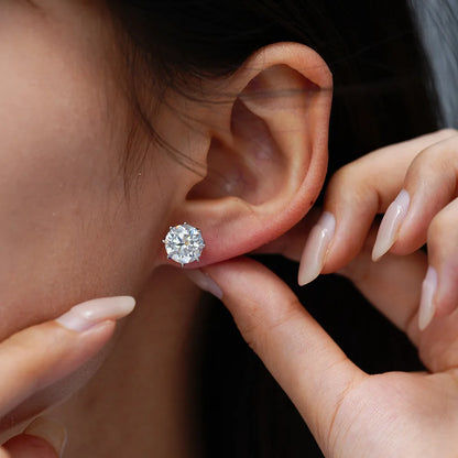 925 Silver Round Moissanite Stud Earrings