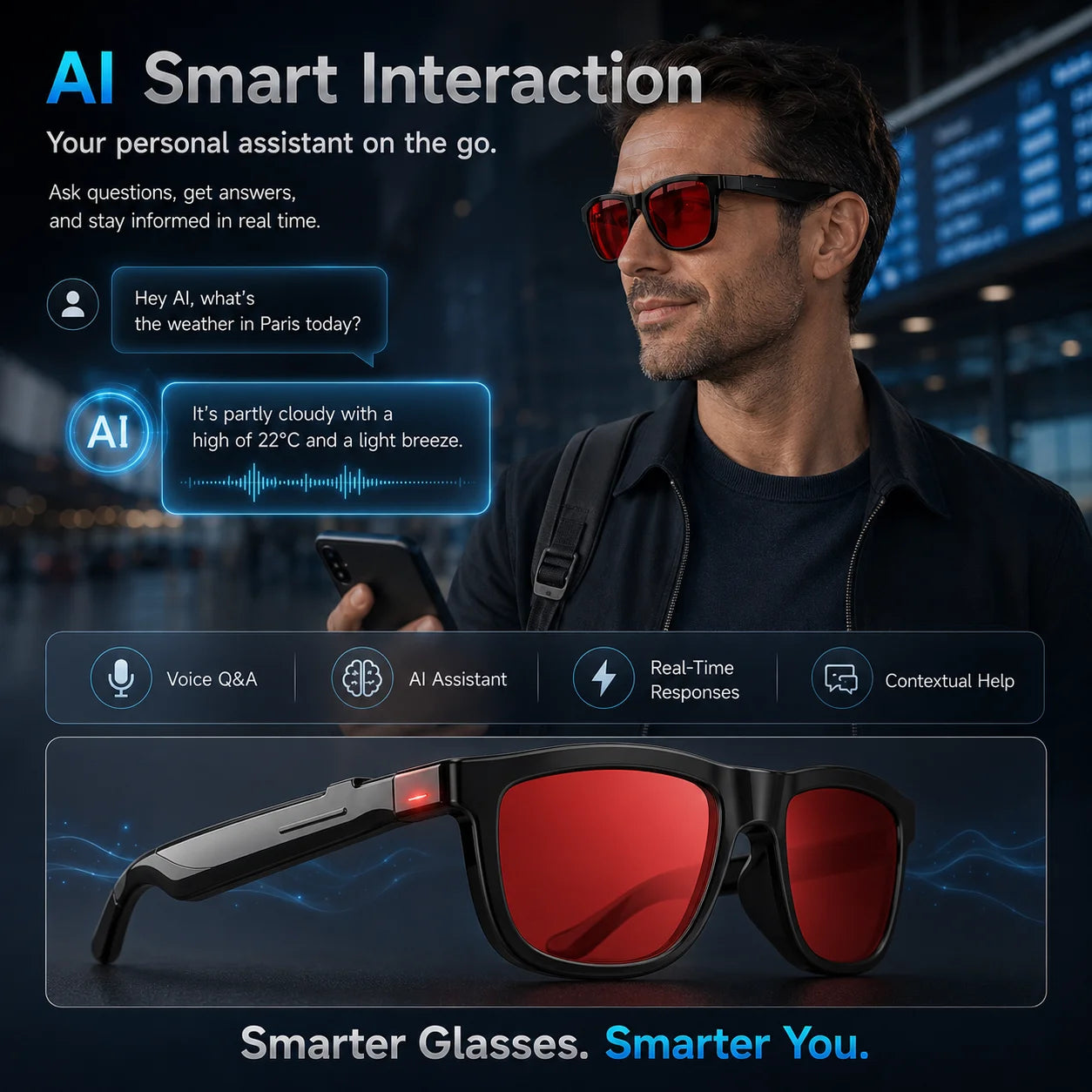 New Touch-Color Change Smart Audio Glasses Men AI Video