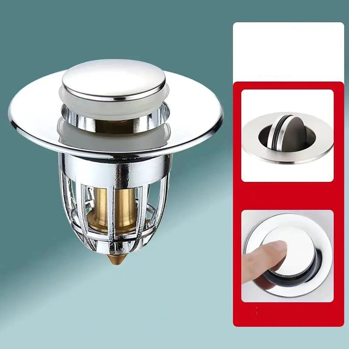 Rebound drain plug filter basin pop-up chrome sink