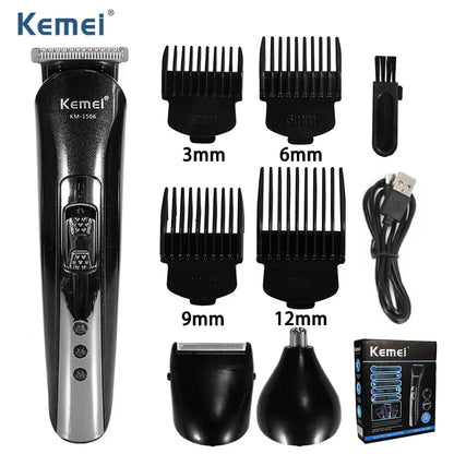 Kemei KM-1506 3 in 1 Electric Hair Clipper USB Charging Shaver