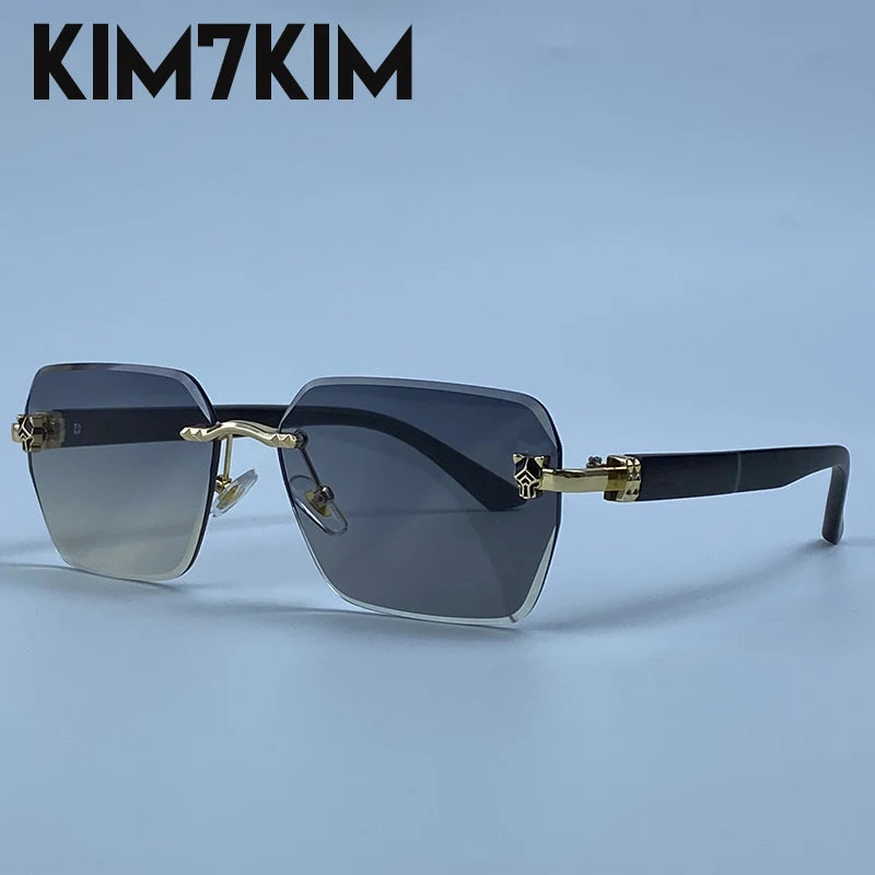 Square Rimless Photochromic Sunglasses Men Vintage