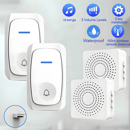USB Wireless Doorbell Waterproof Welcome Chime Home Door Bell