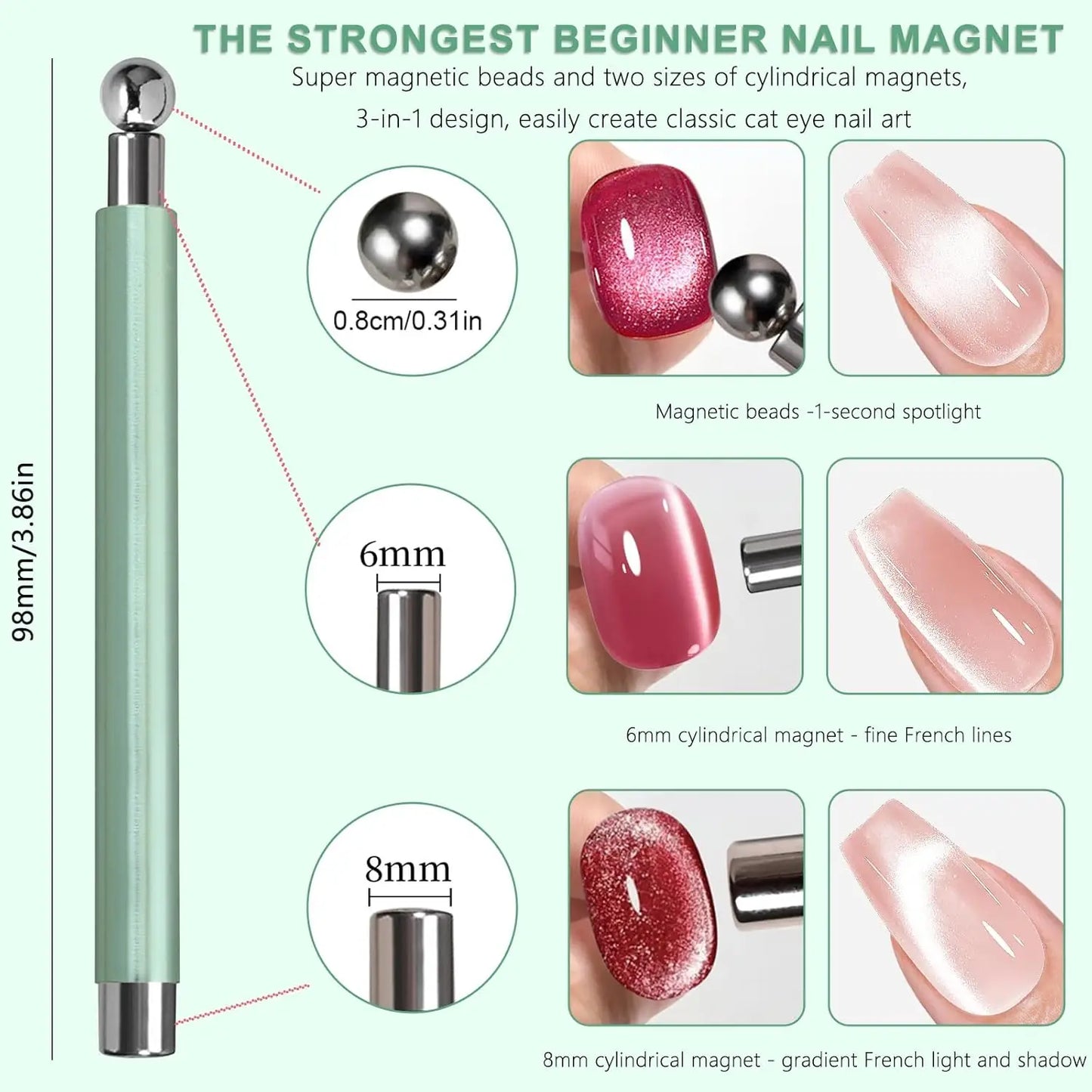 3 In 1 Dual Headed Cat Eye Nail Art Magnetic Stick