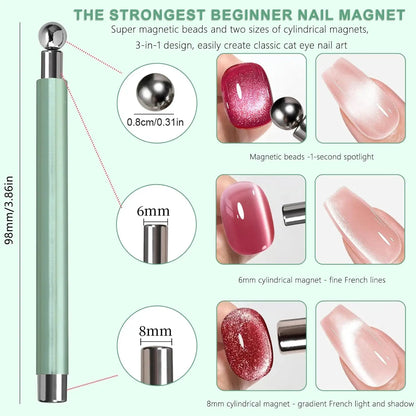 3 In 1 Dual Headed Cat Eye Nail Art Magnetic Stick