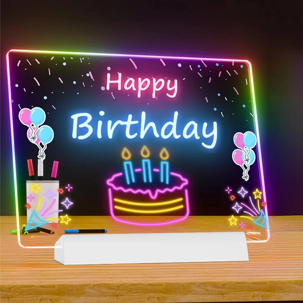 LED Note Board DIY Acrylic Night Light 7 Pens Drawing Board