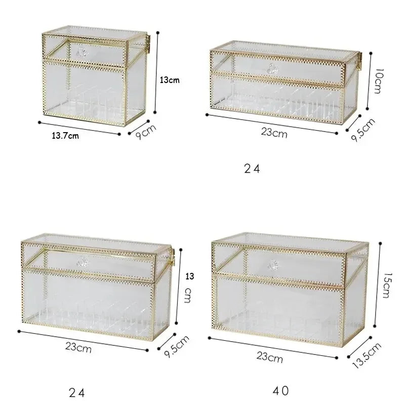 Golden Makeup Organizer Storage Box Glass Cosmetic