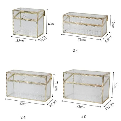 Golden Makeup Organizer Storage Box Glass Cosmetic