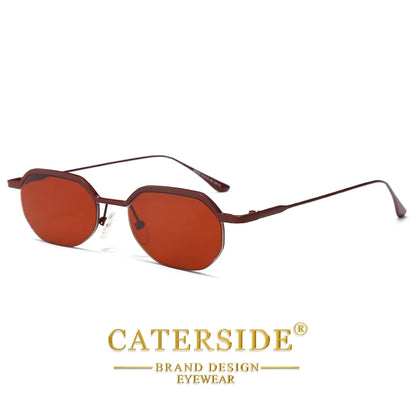 Retro Polygon Sunglasses Men Metal Semi Rimless