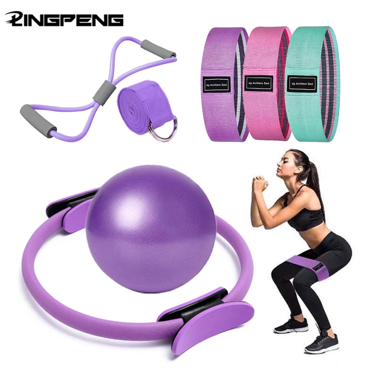 Pilates Basic Set Fitness Ball Elastic Stretch Belt