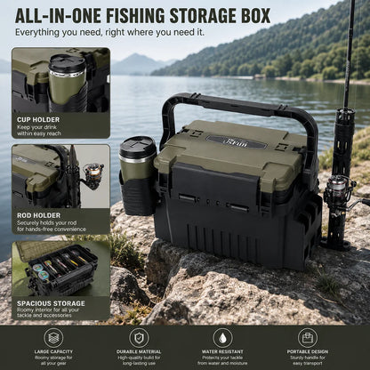 JSFUN Fishing Tackle Box Organizer with Rod Holders