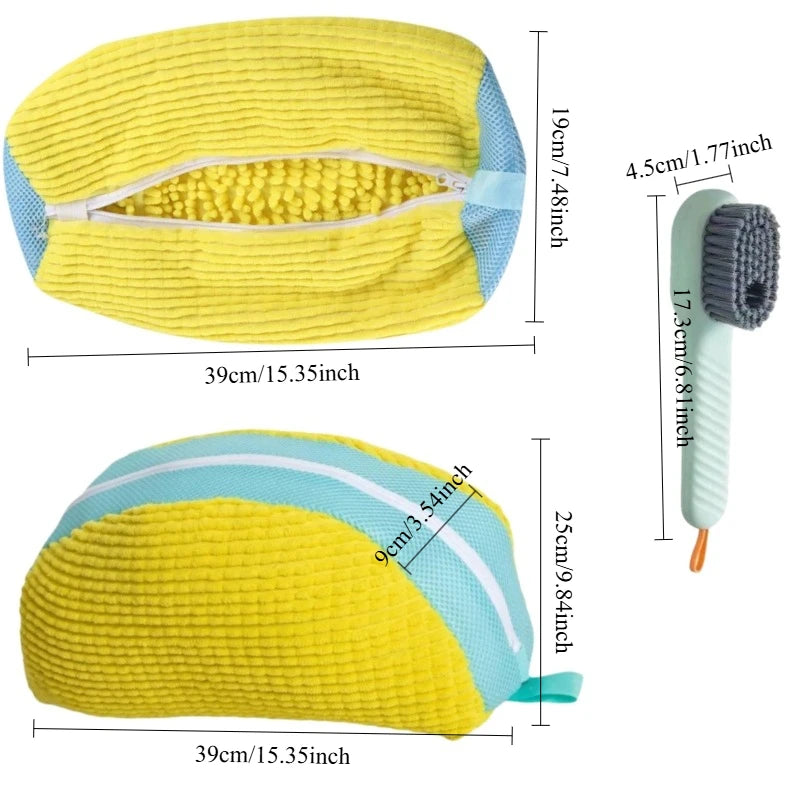 Shoe Washing Machine Bag with Liquid Shoe Brush Set