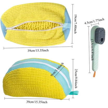 Shoe Washing Machine Bag with Liquid Shoe Brush Set