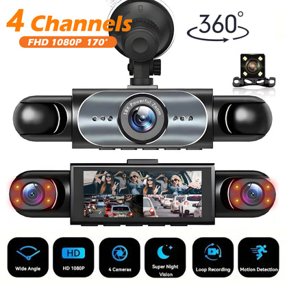 4 Channel Dash Cam 360° Car Video Recorder Black Box