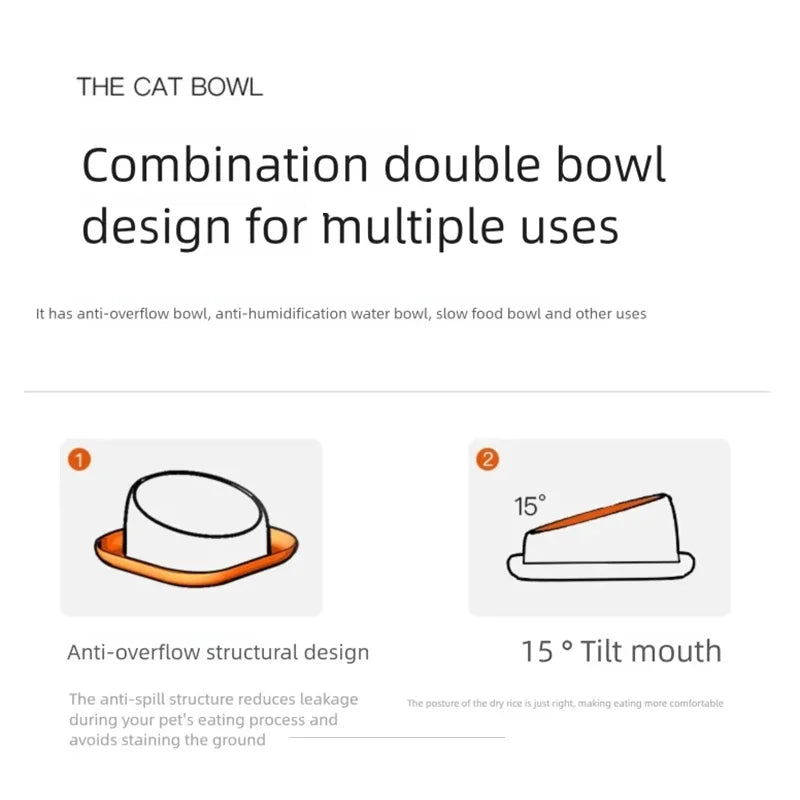 Tilted Cat Bowl Stainless Steel Neck Protection Anti Slip