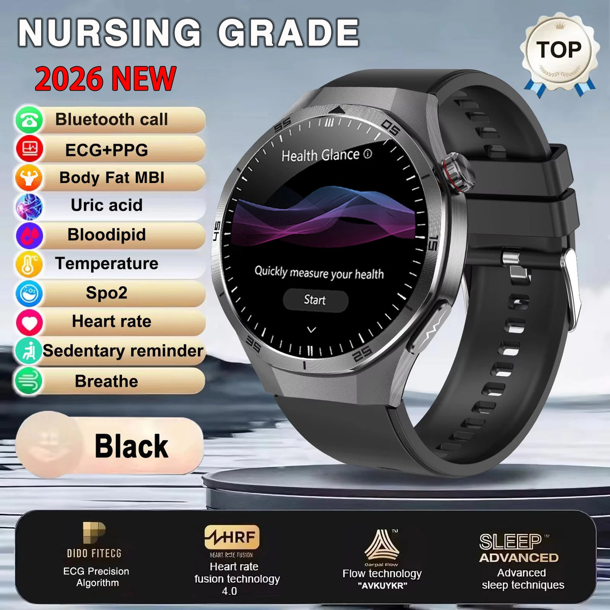 New Nursing Grade ECG+PPG Smart Watch Health Analysis