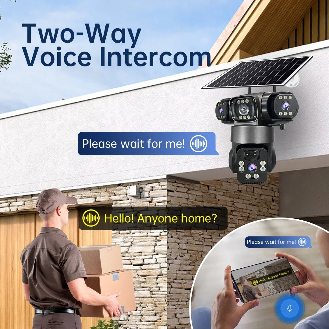 15MP 8K Wifi IP Camera Solar Outdoor Waterproof Three Lenses