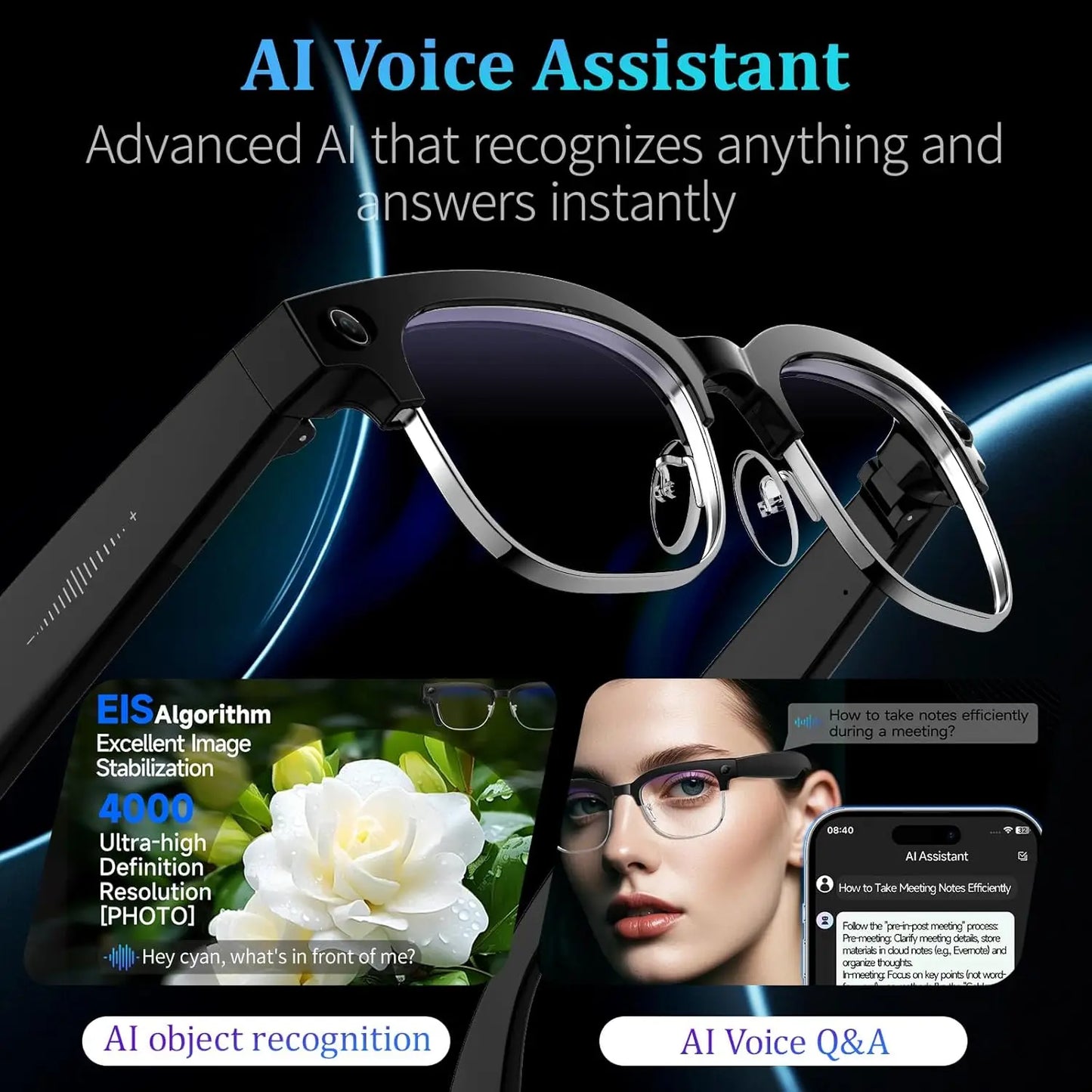 New Business 4K HD Color Change AI Smart Glasses 800W Pixel